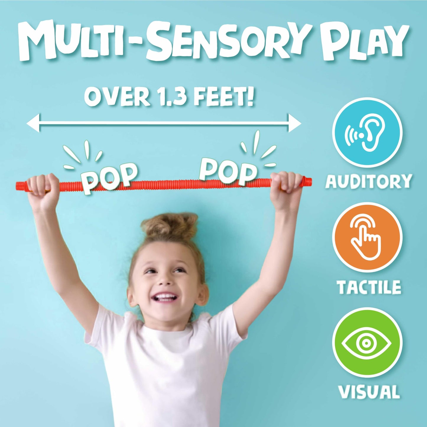 BUNMO Pop Tubes - Sensory Toys - Fidget Toys - Imaginative Play & Stimulating Creative Learning - Hours of Fun for Kids - Tons of Ways to Play - Non-Mouthable Toy 3+ - 4 Pack Large