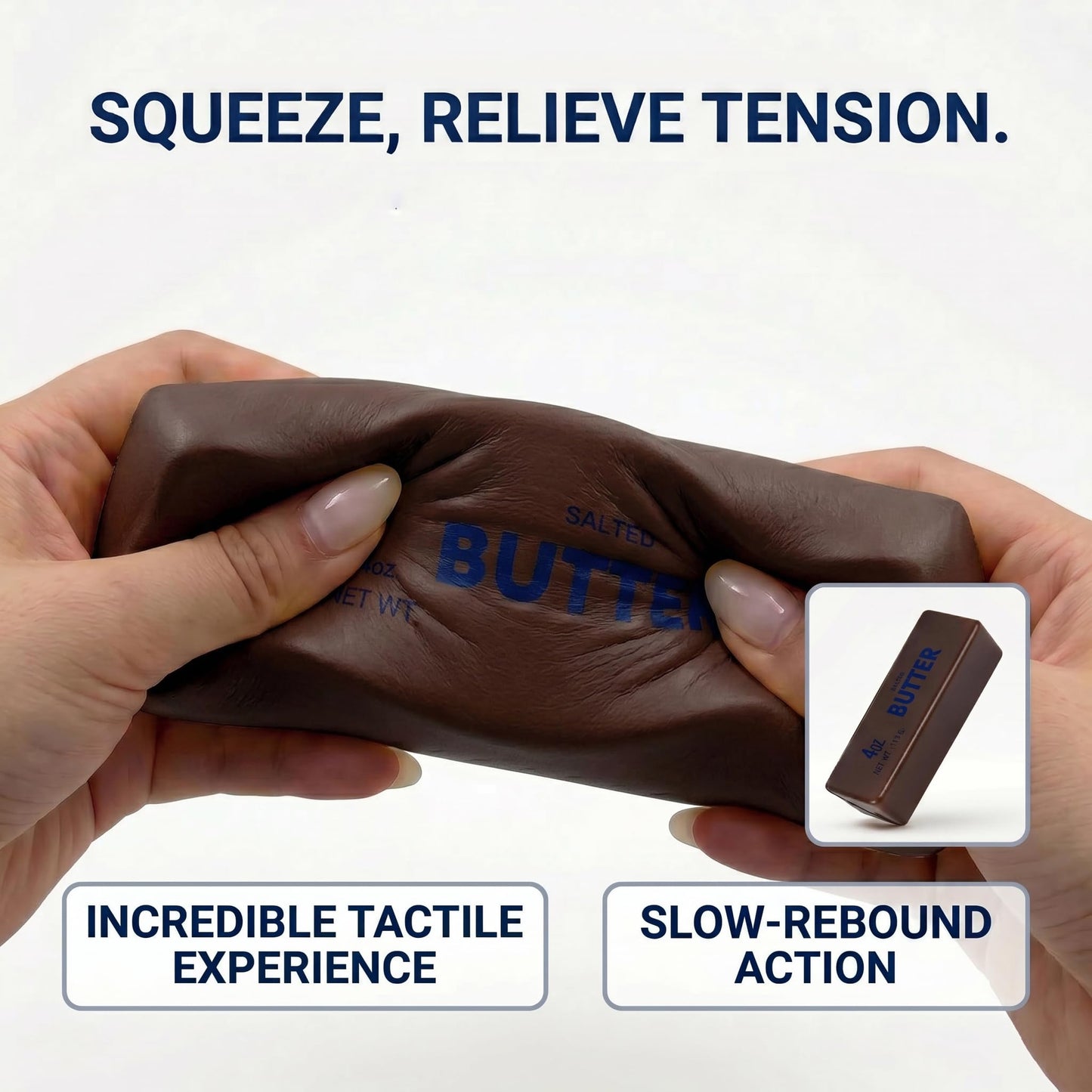 Slow Rising Butter Squishy, Realistic Butter Stick Stress Relief Ball for Adults and Teens, Cute Sensory Fidget Gadget, Soft Anxiety Relief with Wet Rebound, Squeeze & Squish Stress Reliever (Brown)