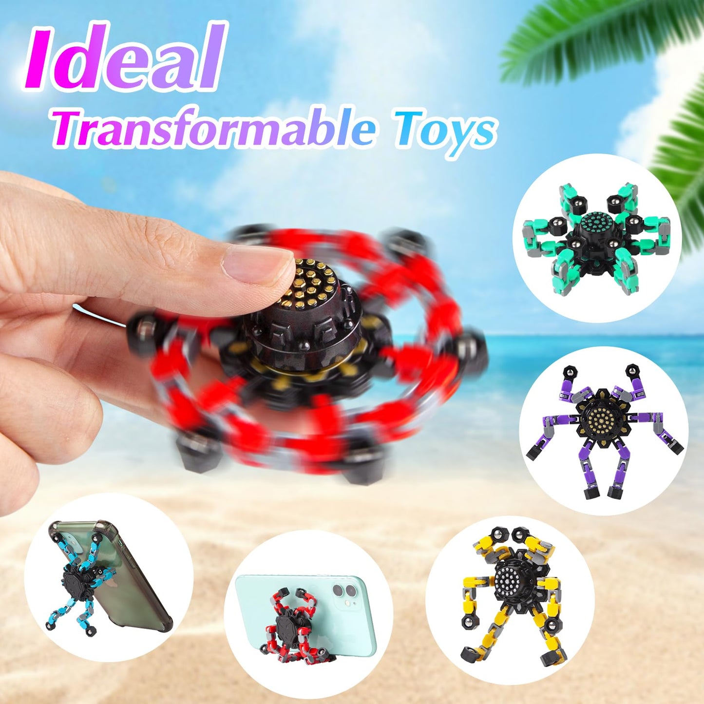 Gokeey Stocking Stuffers Gifts for Grandkids Transformable Fidget Spinners for Kids and Adults Stress Relief Sensory Fidget Toys for Boys Age 8-13 Teen Girls Kids Toys2 Pcs