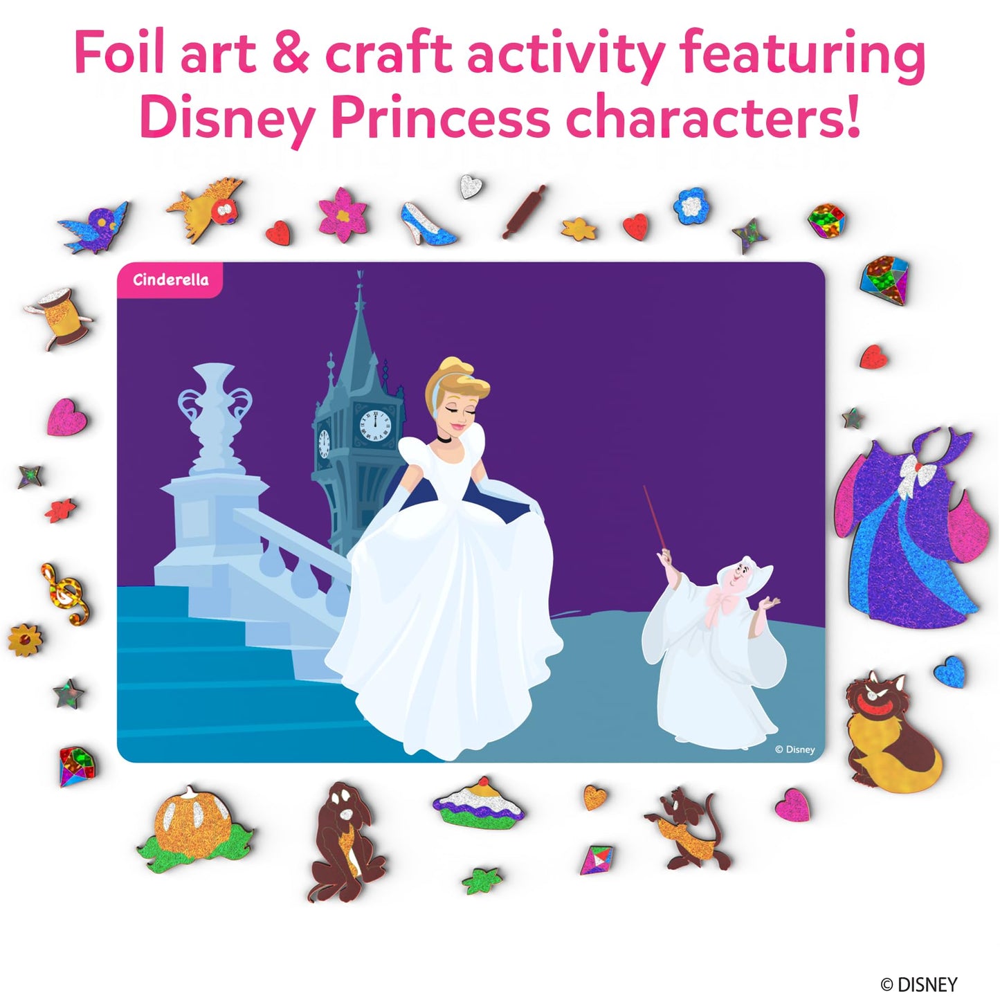 Skillmatics Foil Fun - Disney Princess, Mess-Free Art & Craft Kits for Kids, DIY Creative Activity, Travel Toys, Perfect Gifts for Fans of Moana, Cinderella, Ariel, Jasmine, Ages 4, 5, 6, 7, 8, 9