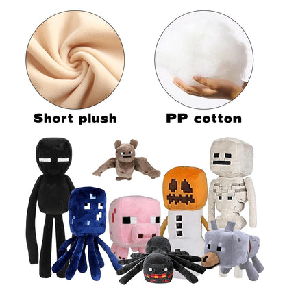 XSLWAN 8Pack Snow Golem Plush, Enderman Plush, Baby Wolf, Baby Pig, Spider, bat, Skeleton Shooter, Squid Stuffed Animals Toys，Great Gift for Children and Fans.