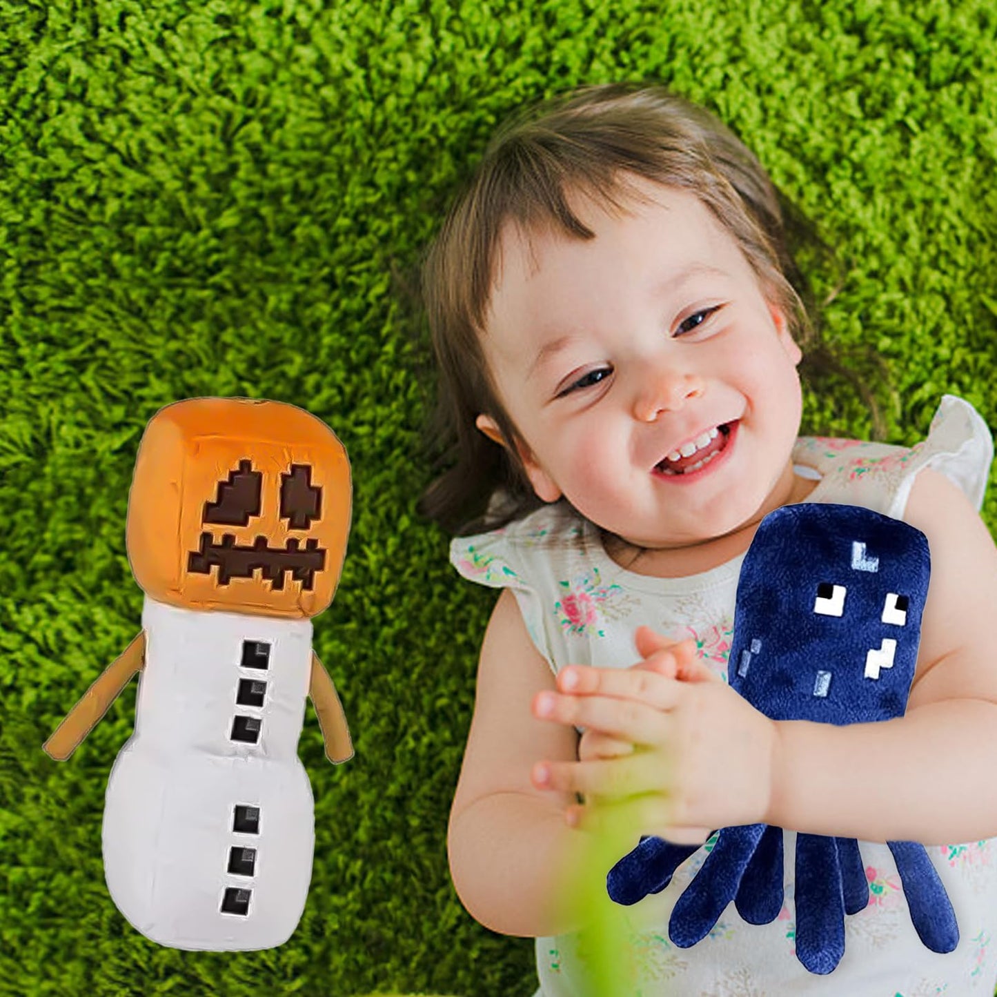 XSLWAN 8Pack Snow Golem Plush, Enderman Plush, Baby Wolf, Baby Pig, Spider, bat, Skeleton Shooter, Squid Stuffed Animals Toys，Great Gift for Children and Fans.