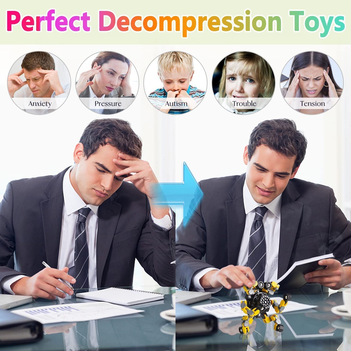 Gokeey Stocking Stuffers Gifts for Grandkids Transformable Fidget Spinners for Kids and Adults Stress Relief Sensory Fidget Toys for Boys Age 8-13 Teen Girls Kids Toys2 Pcs