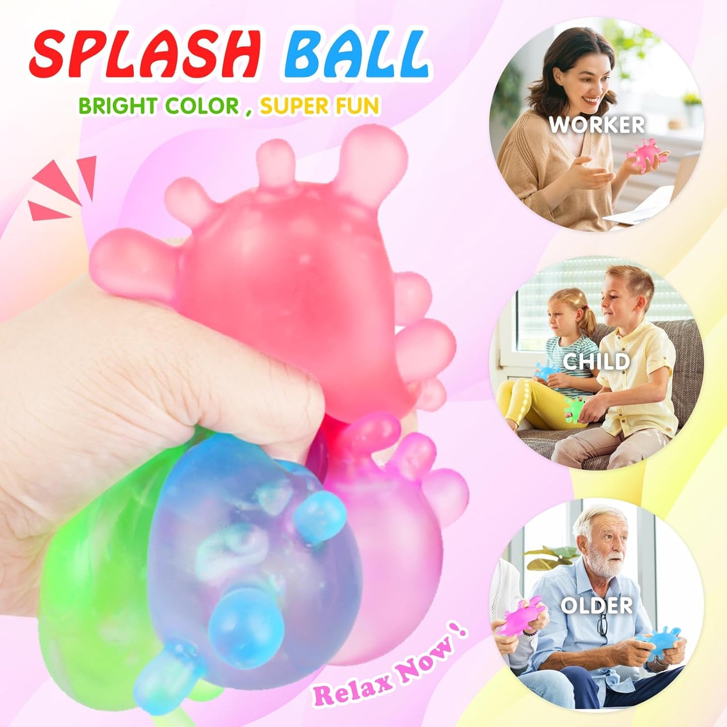 1 Pack Fidget Toys Squishy Stress Cube, Stress Balls for Kids Adults Squishies Stress Relief, Ice Squishy Cube Sugar Balls, Sensory Toys for Kids with Autism, Fidgets for Classroom Prize Toys (Pink)