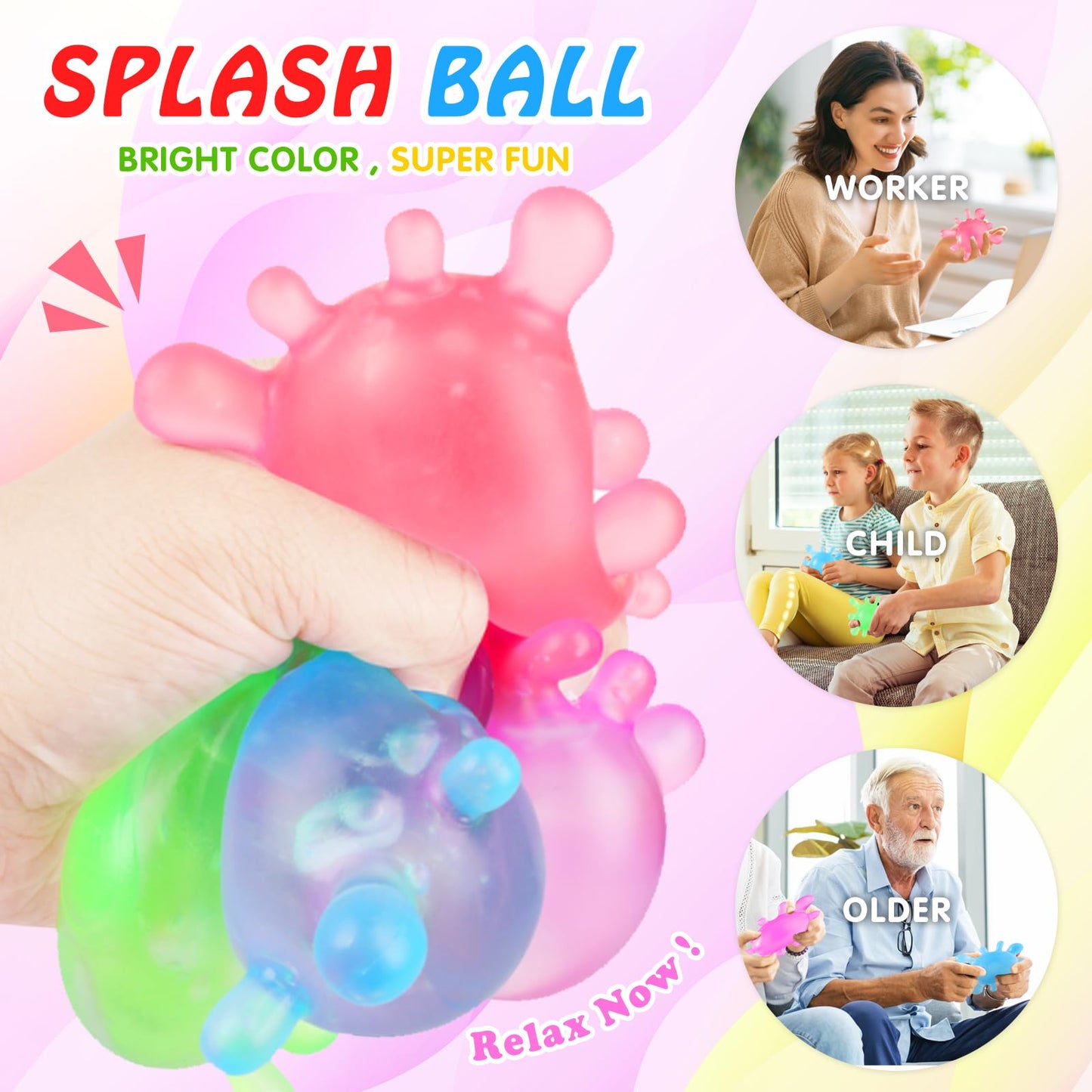 1 Pack Fidget Toys Squishy Stress Cube, Stress Balls for Kids Adults Squishies Stress Relief, Ice Squishy Cube Sugar Balls, Sensory Toys for Kids with Autism, Fidgets for Classroom Prize Toys (Pink)