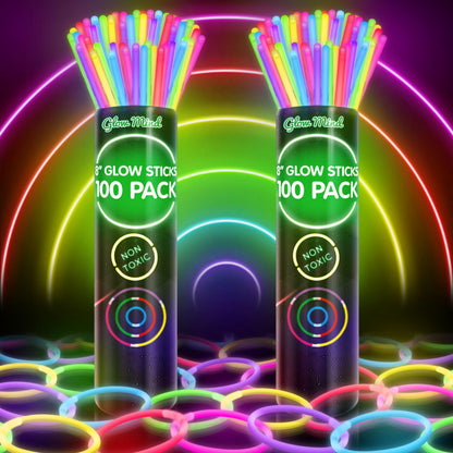 100 Ultra Bright Glow Sticks Bulk Party Pack - Halloween Glow in the Dark Party Supplies Pack - 8" Glowsticks Party Favors with Bracelets and Necklaces