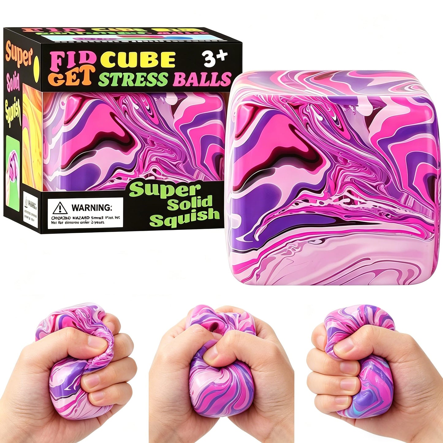 1 Pack Fidget Toys Squishy Stress Cube, Stress Balls for Kids Adults Squishies Stress Relief, Ice Squishy Cube Sugar Balls, Sensory Toys for Kids with Autism, Fidgets for Classroom Prize Toys (Pink)