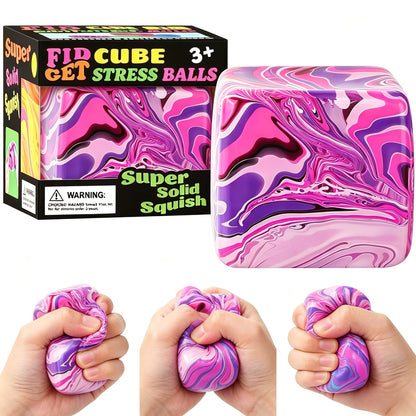1 Pack Fidget Toys Squishy Stress Cube, Stress Balls for Kids Adults Squishies Stress Relief, Ice Squishy Cube Sugar Balls, Sensory Toys for Kids with Autism, Fidgets for Classroom Prize Toys (Pink)