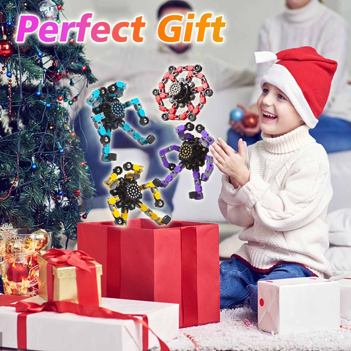 Gokeey Stocking Stuffers Gifts for Grandkids Transformable Fidget Spinners for Kids and Adults Stress Relief Sensory Fidget Toys for Boys Age 8-13 Teen Girls Kids Toys2 Pcs