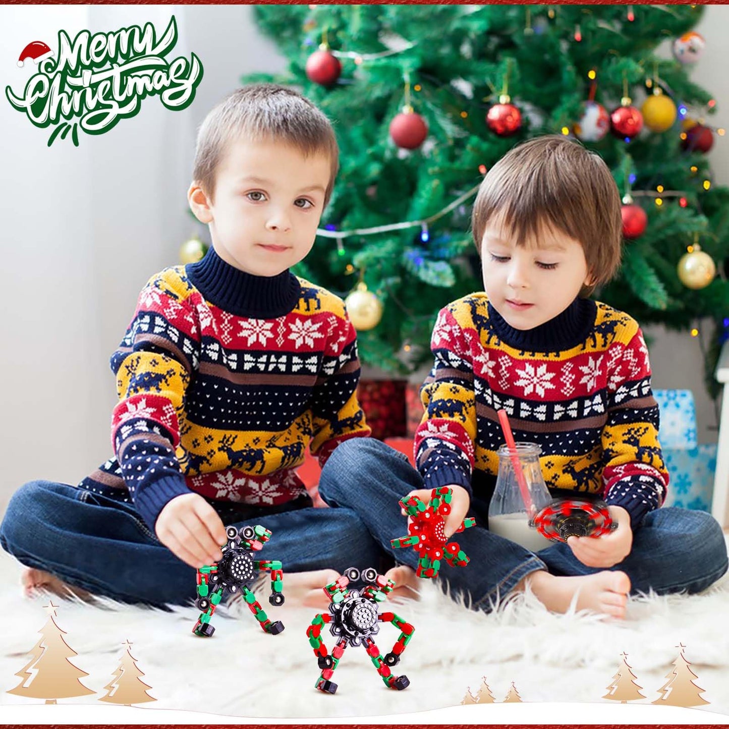 Gokeey Stocking Stuffers Gifts for Grandkids Transformable Fidget Spinners for Kids and Adults Stress Relief Sensory Fidget Toys for Boys Age 8-13 Teen Girls Kids Toys2 Pcs