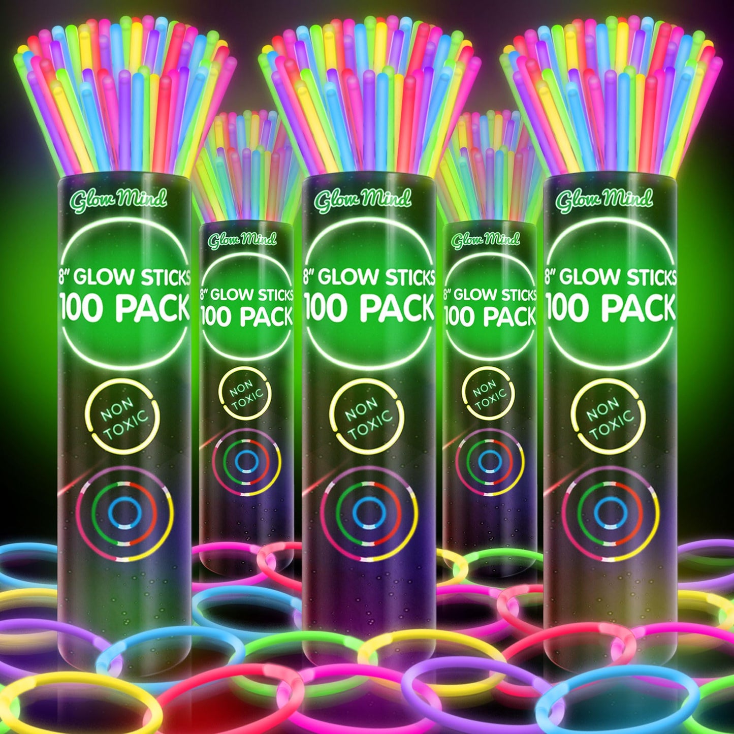 100 Ultra Bright Glow Sticks Bulk Party Pack - Halloween Glow in the Dark Party Supplies Pack - 8" Glowsticks Party Favors with Bracelets and Necklaces