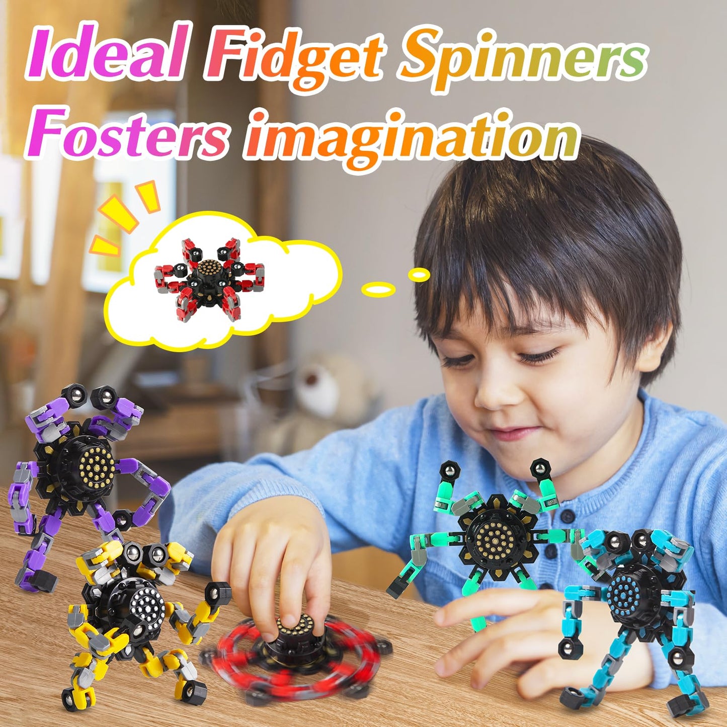 Gokeey Stocking Stuffers Gifts for Grandkids Transformable Fidget Spinners for Kids and Adults Stress Relief Sensory Fidget Toys for Boys Age 8-13 Teen Girls Kids Toys2 Pcs